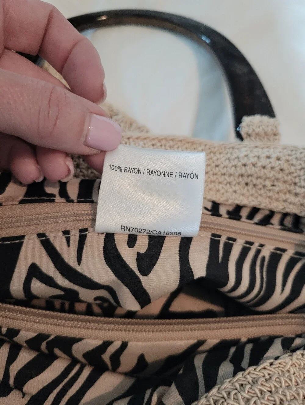 Vintage Liz Claiborne Cream Crochet Star Stitch Handbag Tortoiseshell Handle